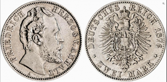 Anhalt - J 19 - 1876 A - Friedrich I. (1871-1905) - 2 Mark - ss-vz