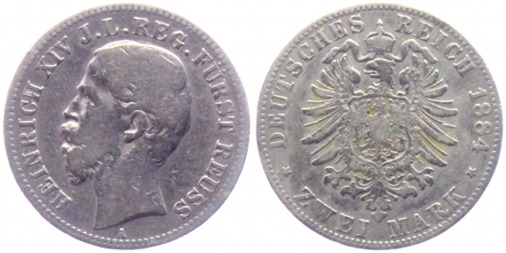 Reuss, jüngere Linie - J 120 - 1884 A - Heinrich XIV (1867-1913) - 2 Mark - s-ss