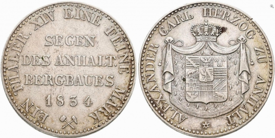Anhalt-Bernburg - 1834 - Alexander Carl (1834-1863) - Ausbeutetaler - vz