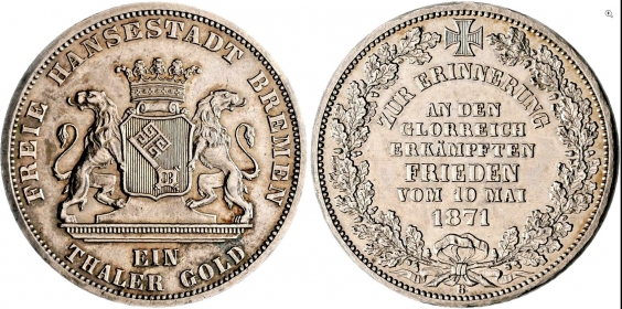 Bremen - 1871 - Sieg über Frankreich - Siegestaler - vz