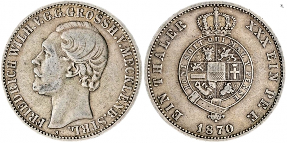 Mecklenburg-Strelitz - 1870 A - Friedrich Wilhelm (1860-1904) - Taler - ss-vz