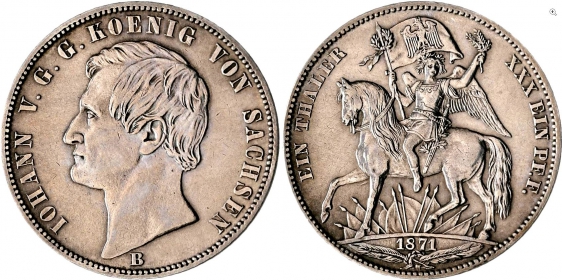 Sachsen - 1871 - Johann V. (1854-1873) - Sieg über Frankreich - Siegestaler - ss-vz