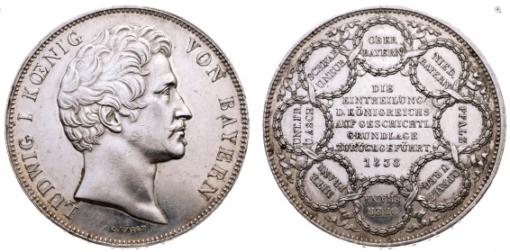 Bayern - 1838 - Ludwig I. (1825-1848) - Auf die Einteilung des Königreiches - Doppeltaler - vz-st