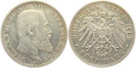 Württemberg - J 176 - 1907 F - Wilhelm II. (1891 - 1918) - 5 Mark - ss