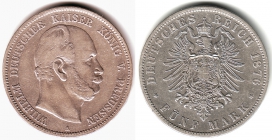 Preussen - J 97 - 1876 A - Wilhelm I. (1861 - 1888) - 5 Mark - ss+