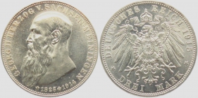 Sachsen-Meiningen - J 155 - 1915 - Georg II. (1866 - 1914) - Auf den Tod mit Lebensdaten -3 Mark - f.st - MS 64+ - in NGC Slab