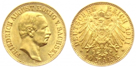 Sachsen - J 267 - 1911 E - Friedrich August III. (1904 - 1918) - 10 Mark - vz-st