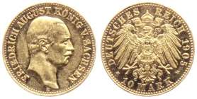 Sachsen - J 267 - 1905 E - Friedrich August III. (1904 - 1918) - 10 Mark - vz min. RF