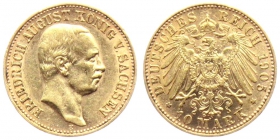 Sachsen - J 267 - 1905 E - Friedrich August III. (1904 - 1918) - 10 Mark - vz min. RF