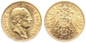 Sachsen - J 267 - 1905 E - Friedrich August III. (1904 - 1918) - 10 Mark - vz min. RF