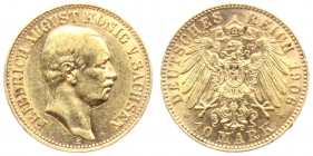 Sachsen - J 267 - 1906 E - Friedrich August III. (1904 - 1918) - 10 Mark - vz min. RF