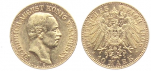 Sachsen - J 267 - 1906 E - Friedrich August III. (1904 - 1918) - 10 Mark - vz min. RF