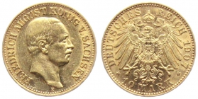 Sachsen - J 267 - 1907 E - Friedrich August III. (1904 - 1918) - 10 Mark - vz min. Kr.