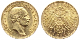 Sachsen - J 267 - 1907 E - Friedrich August III. (1904 - 1918) - 10 Mark - vz min. RF