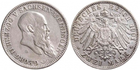 Sachsen-Meiningen - J 149 - 1901 D - Georg II. (1866 - 1914) - Zum 75. Geburtstag - 2 Mark - ss-vz