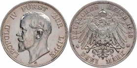 Lippe - J 79 - 1913 A - Leopold IV. (1904 - 1918) - 3 Mark - vz ber.