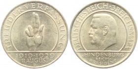 Weimarer Republik - J 340 - 1929 D - Schwurhand - 3 Reichsmark - f.st