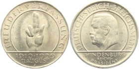 Weimarer Republik - J 340 - 1929 J - Schwurhand - 3 Reichsmark - vz-st