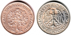 Weimarer Republik - J 331 - 1928 G - Eichbaum - 5 Reichsmark - ss-vz min. RF