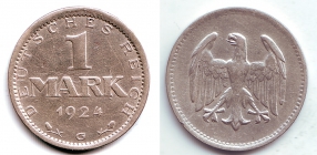 Weimarer Republik - J 311 - 1924 G - 1 Mark - vz