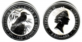 Australien - 1993 - Kookaburra - 2 Unzen - 2 Dollars - st / BU in Kapsel
