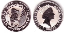 Australien - 1993 - Kookaburra - 1 Unze - 1 Dollar - st / BU in Originalkapsel