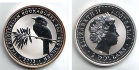 Australien - 2000 - Kookaburra - 2 Unzen - 2 Dollars - st / BU in Kapsel
