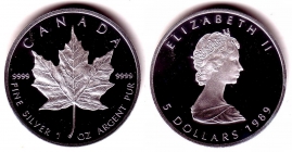 Kanada - 1989 - Maple Leaf - 1 Unze - 5 Dollars - unc.