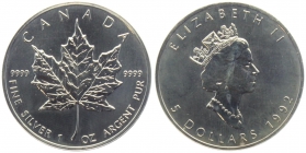Kanada - 1992 - Maple Leaf - 1 Unze - 5 Dollars - unc.