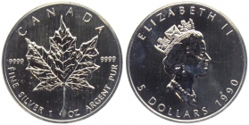 Kanada - 1990 - Maple Leaf - 1 Unze - 5 Dollars - unc.