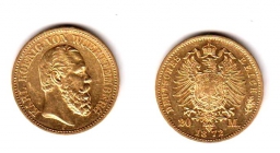 Württemberg - J 290 - 1872 F - Karl (1864 - 1891) - 20 Mark vz-st