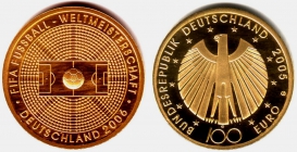 Deutschland - 2005 G - Fußball WM 2006 in Deutschland- 100 Euro - 1/2 Unze - st in Box