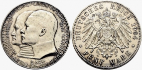 Hessen - J 75 - 1904 - Ernst Ludwig (1892 - 1918) mit Landgraf Philipp - 5 Mark - vz berieben