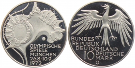 BRD - J 404 - 1972 D - Olympische Spiele 1972 in München - Stadion - Sportstätten - 10 Mark - bankfrisch