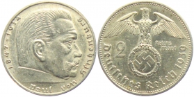 Drittes Reich - J 366 - 1939 A - Hindenburg - 2 Reichsmark - pfr.