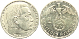 Drittes Reich - J 366 - 1939 A - Hindenburg - 2 Reichsmark - ss-vz