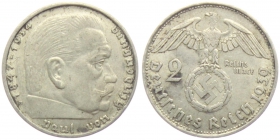 Drittes Reich - J 366 - 1939 B - Hindenburg - 2 Reichsmark - ss