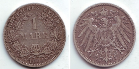 Kaiserreich - J 17 - 1901 J - 1 Mark - großer Adler - f.vz