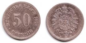 Kaiserreich - J 7 - 1876 B - 50 Pfennig - kleiner Adler - f.vz