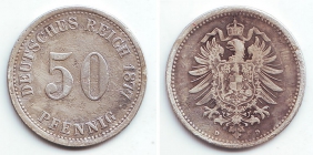 Kaiserreich - J 7 - 1877 D - 50 Pfennig - kleiner Adler - s-ss