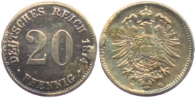 Kaiserreich - J 5 - 1874 E - 20 Pfennig - kleiner Adler - s-ss