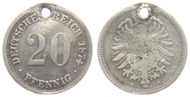 Kaiserreich - J 5 - 1874 H - 20 Pfennig - kleiner Adler - ss