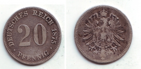Kaiserreich - J 5 - 1875 E - 20 Pfennig - kleiner Adler - s-ss