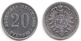Kaiserreich - J 5 - 1876 C - 20 Pfennig - kleiner Adler - f.st