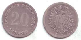 Kaiserreich - J 5 - 1876 E - 20 Pfennig - kleiner Adler - s-ss