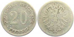 Kaiserreich - J 5 - 1876 H - 20 Pfennig - kleiner Adler - s-ss