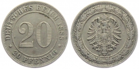 Kaiserreich - J 6 - 1888 A - 20 Pfennig - kleiner Adler - vz