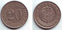 Kaiserreich - J 6 - 1888 D - 20 Pfennig - kleiner Adler - f.vz