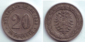 Kaiserreich - J 6 - 1888 G - 20 Pfennig - kleiner Adler - ss