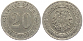 Kaiserreich - J 6 - 1888 J - 20 Pfennig - kleiner Adler - ss-vz